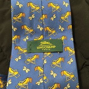Longchamp silk tie summer soirée quirky fun beach chair hat and butterfly print